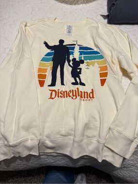Disney Cream Crewneck with Navy Walt & Mickey Silhouette and Retro Rainbow